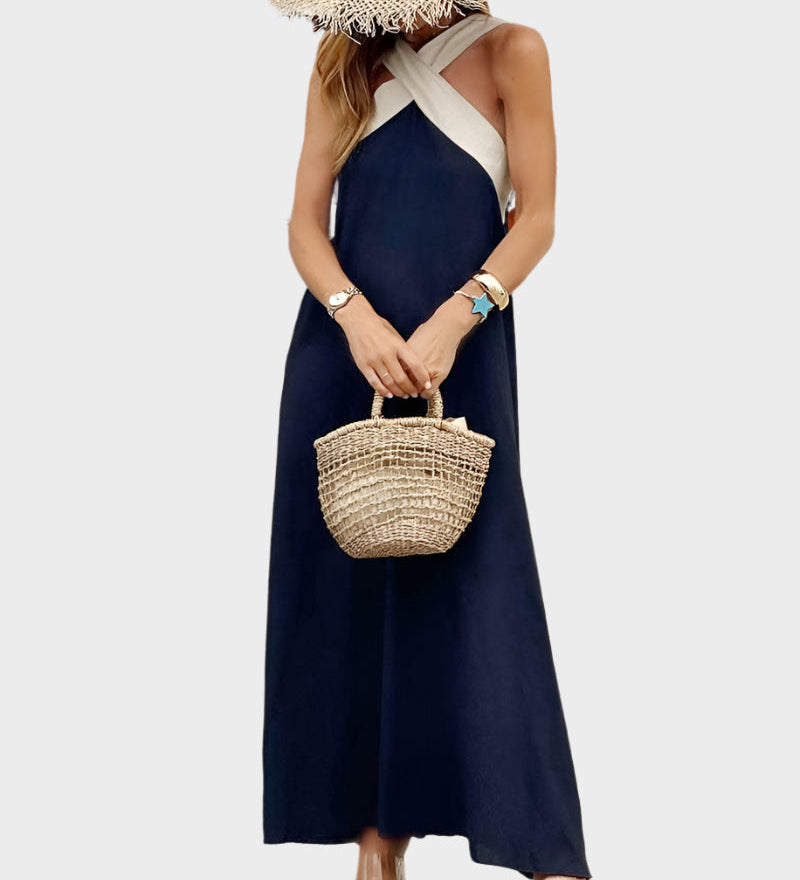 Elegantiška Suknelė su Atvira Nugarėlė ir Moderniu Kryžminiu Kaklu