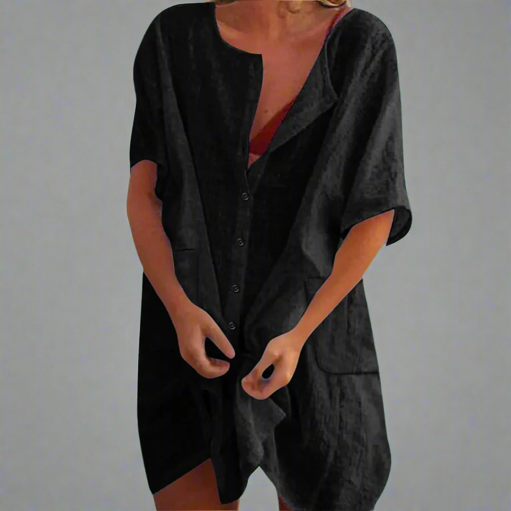 Organinė vasaros suknelė iš medvilnės ir lino patogiems vasaros momentams