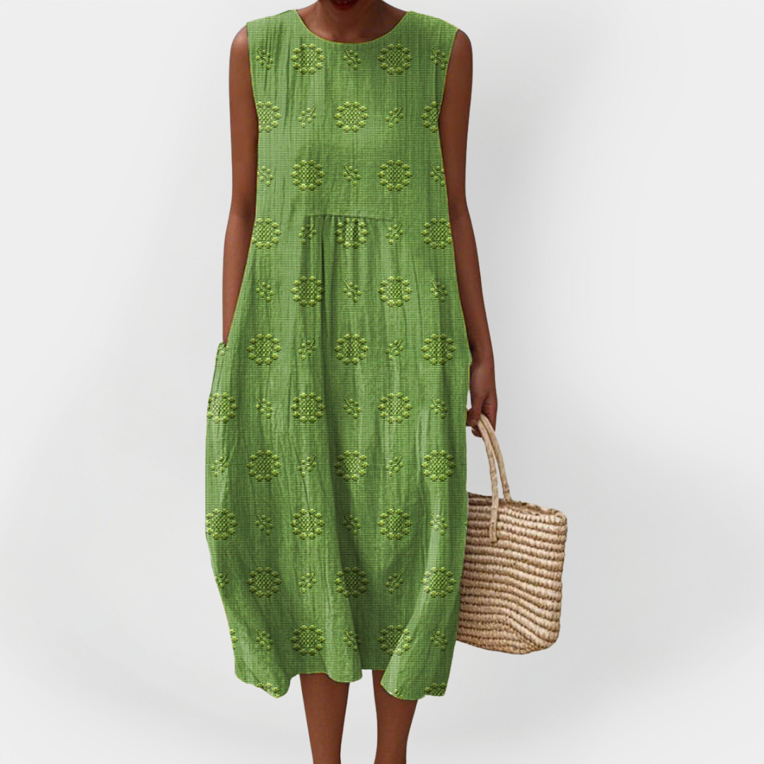 Stilingas Rankovių Neturintis Medvilnės Suknelė su Kišenėmis