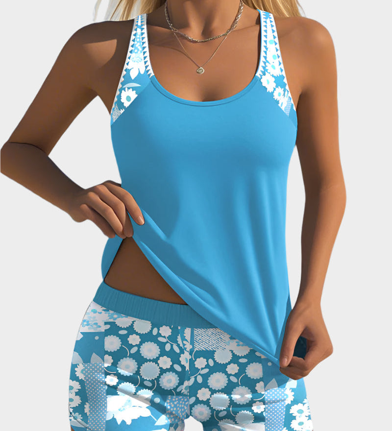 Patogus Dviejų Dalių Maudymosi Kostiumėlis su Gėlių Raštu