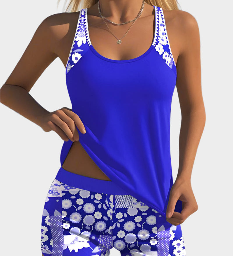 Patogus Dviejų Dalių Maudymosi Kostiumėlis su Gėlių Raštu