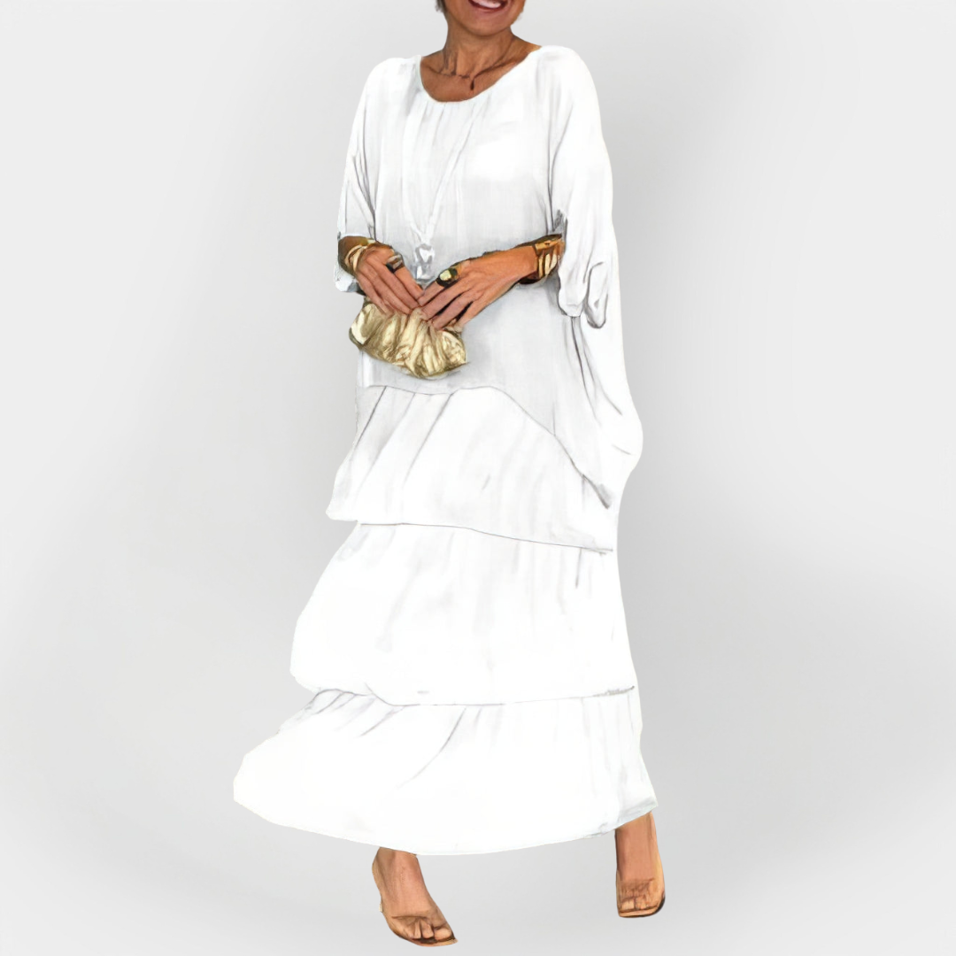 Plisuotas Suknelė su Dvigubo Sluoksnio Efektu