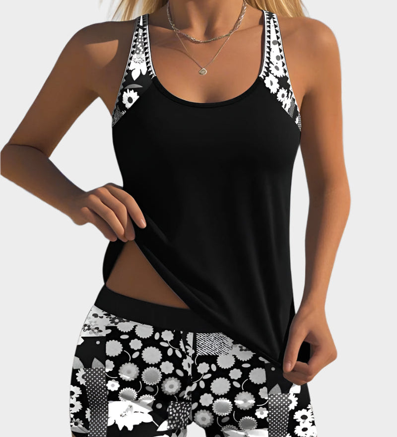 Patogus Dviejų Dalių Maudymosi Kostiumėlis su Gėlių Raštu