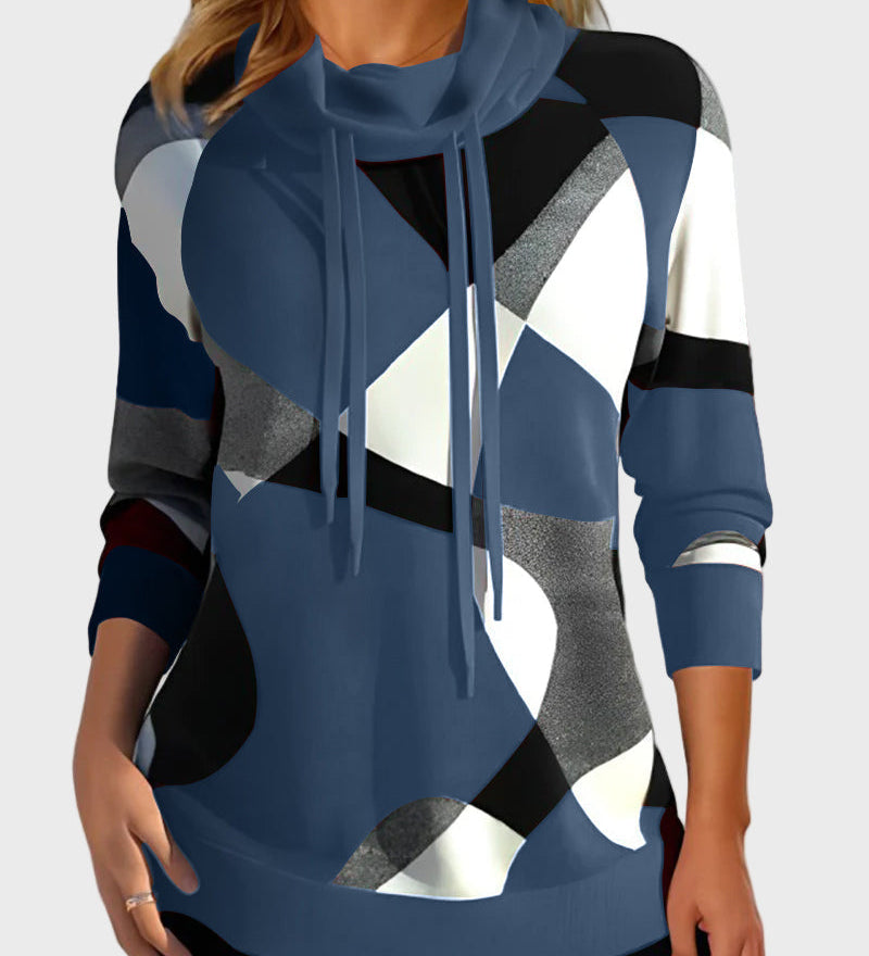 Pynėtas džemperis su meniniu piešiniu ir gobtuvu