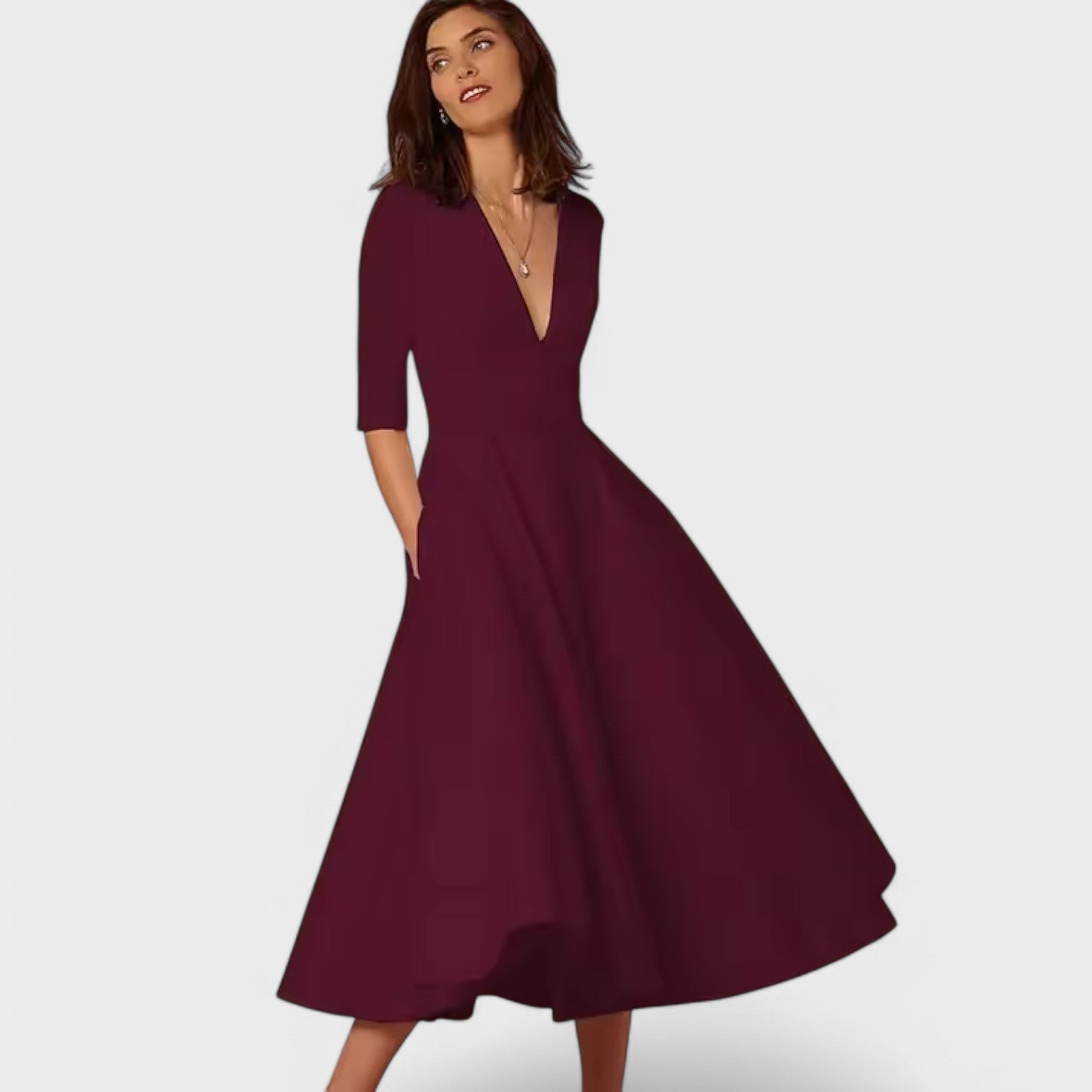 Helena - Elegantiška suknelė su V formos iškirpte