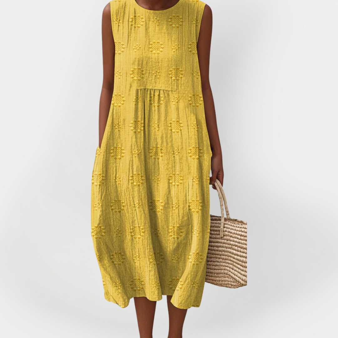 Stilingas Rankovių Neturintis Medvilnės Suknelė su Kišenėmis