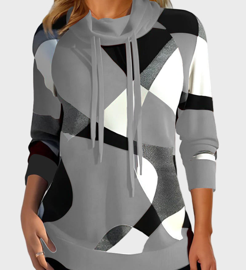 Pynėtas džemperis su meniniu piešiniu ir gobtuvu