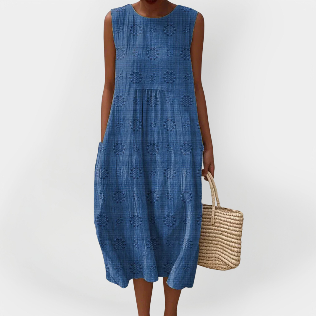 Stilinga Medvilninė Suknelė be Rankovių su Kišenėmis