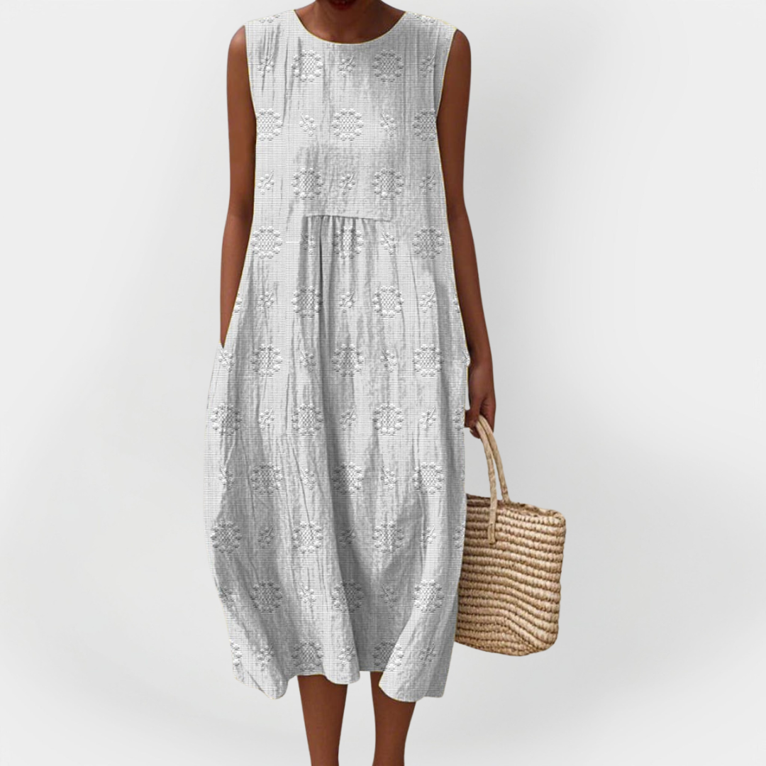 Stilingas Rankovių Neturintis Medvilnės Suknelė su Kišenėmis