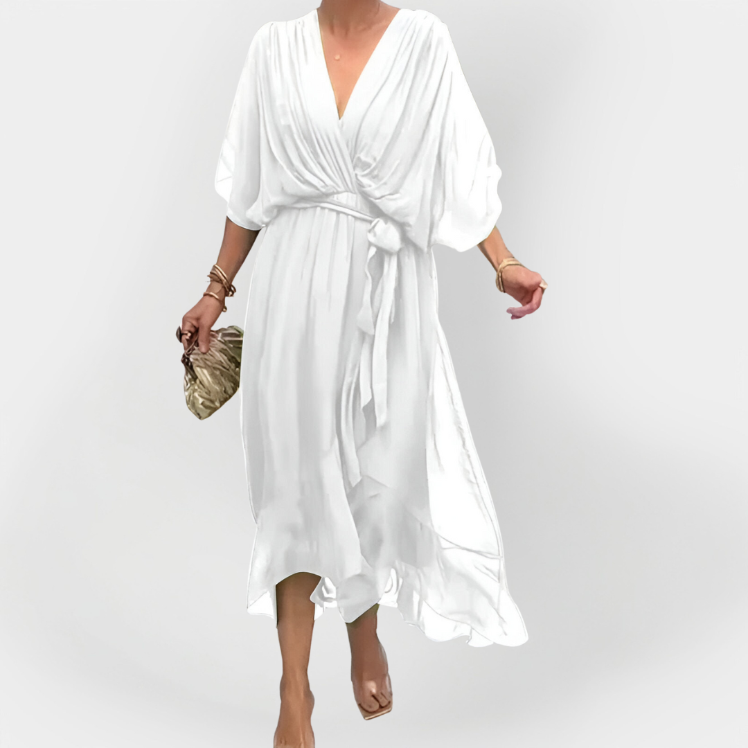 Šifono su V-įpjovimu suknelė