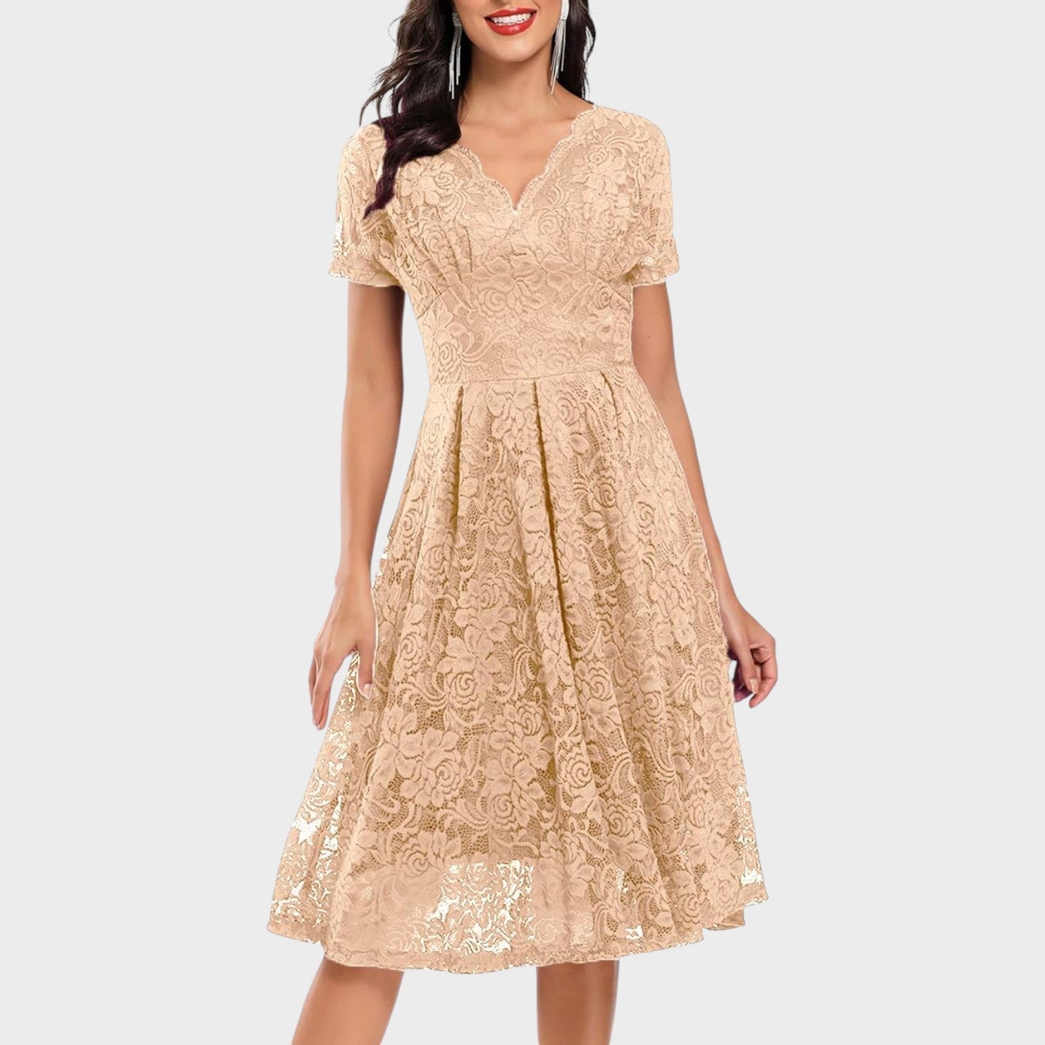 Mara - Gėlėtos Nėrinių Suknelė