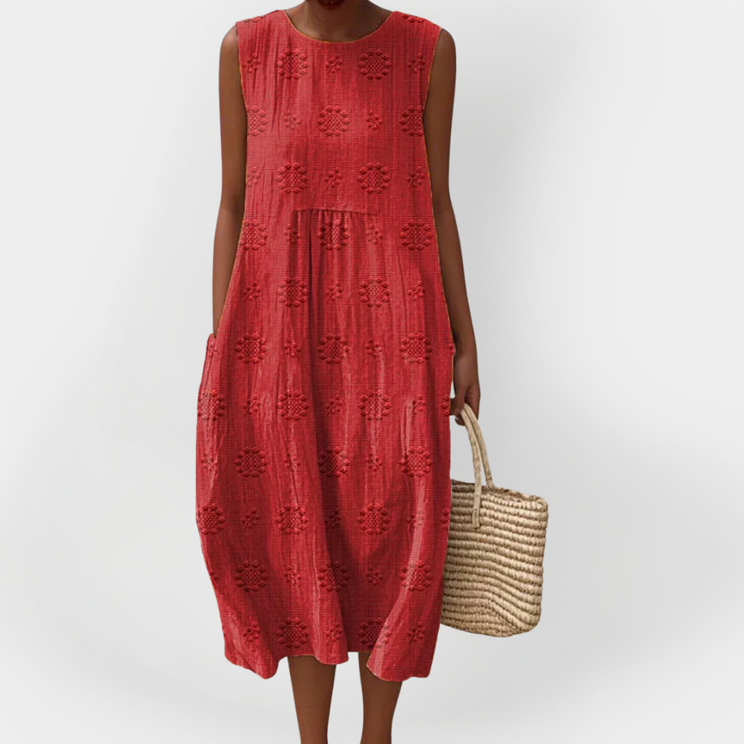 Stilinga Medvilninė Suknelė be Rankovių su Kišenėmis