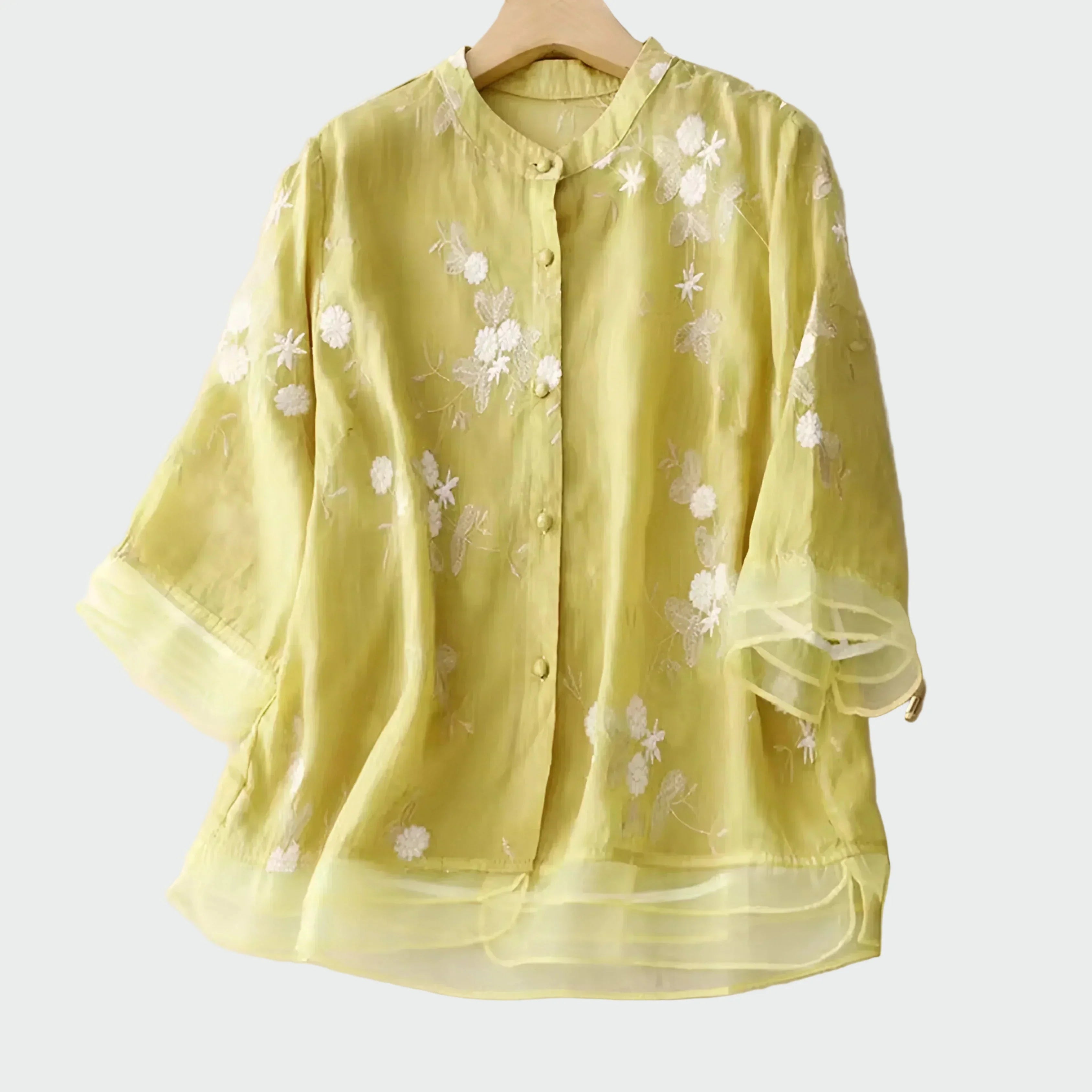 Medvilninė bliuskutė su siuvinėtomis gėlėmis