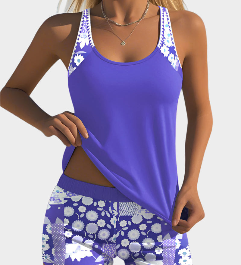 Patogus Dviejų Dalių Maudymosi Kostiumėlis su Gėlių Raštu