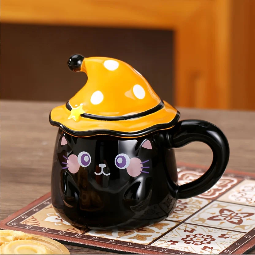 Macska varázsló bögre fedéllel