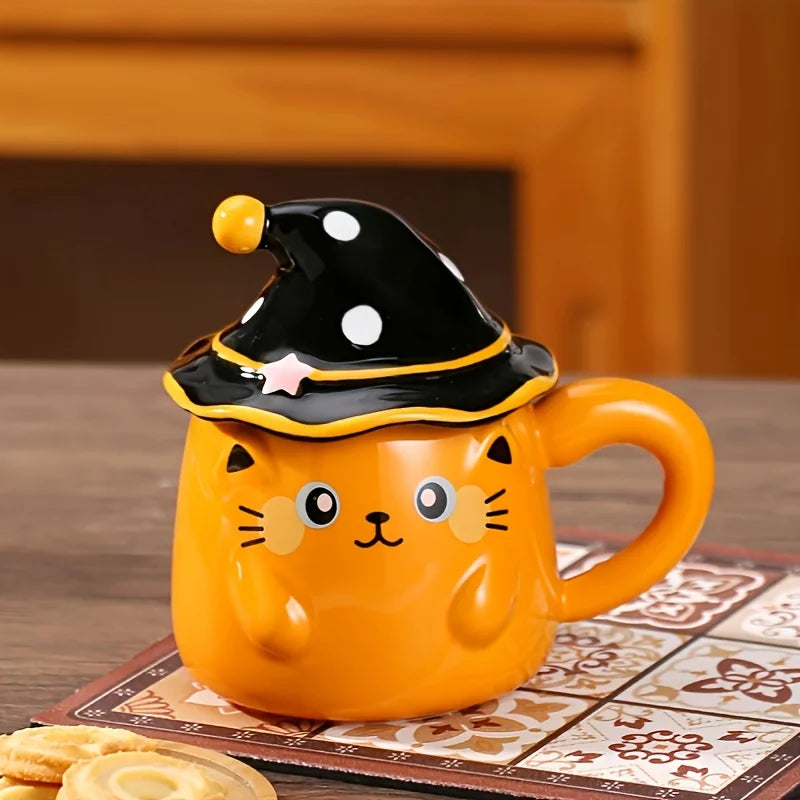 Macska varázsló bögre fedéllel