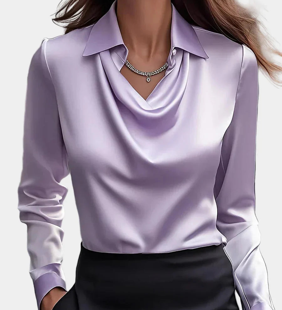 Elegantiška Balta Satino Blūzė su Drabužiu Dekolte