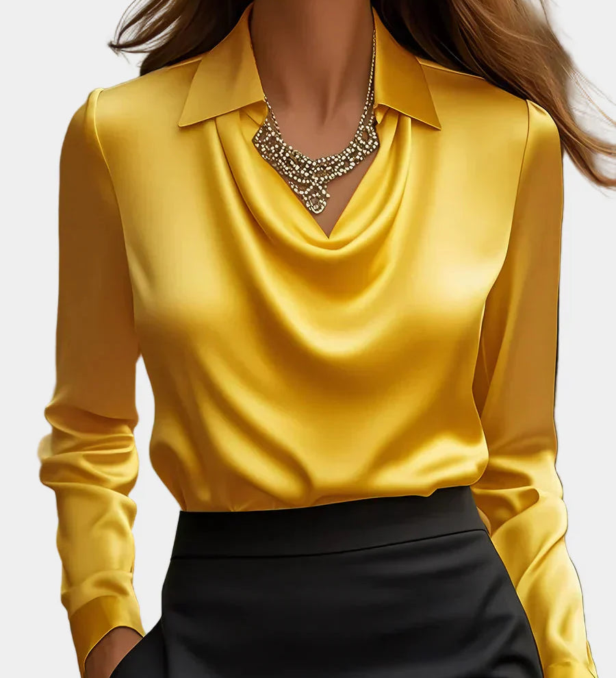 Elegantiška Balta Satino Blūzė su Drabužiu Dekolte