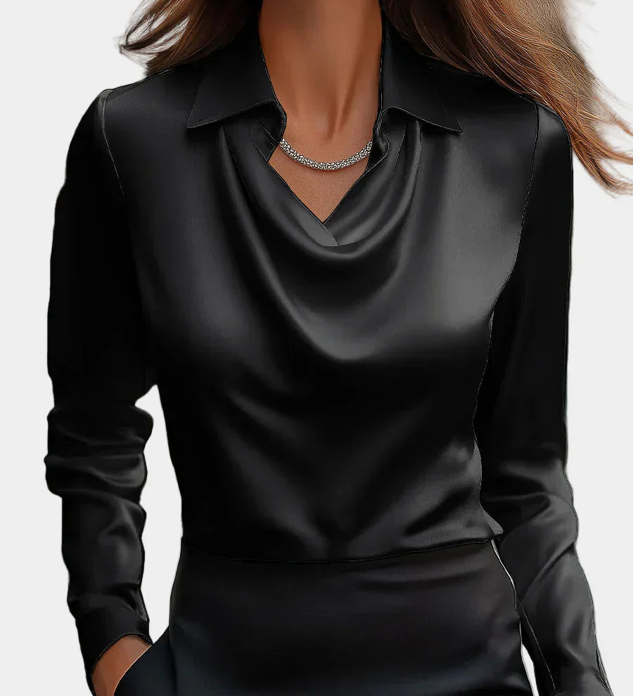 Elegantiška Balta Satino Blūzė su Drabužiu Dekolte