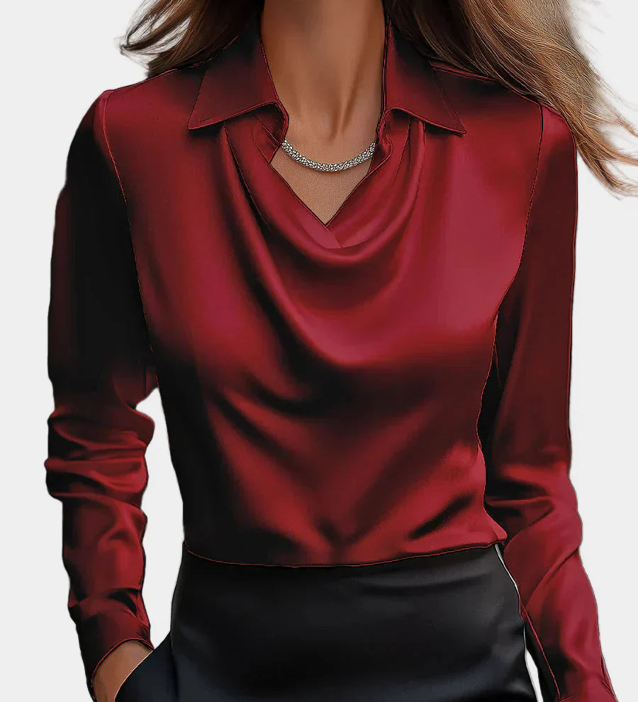 Elegantiška Balta Satino Blūzė su Drabužiu Dekolte