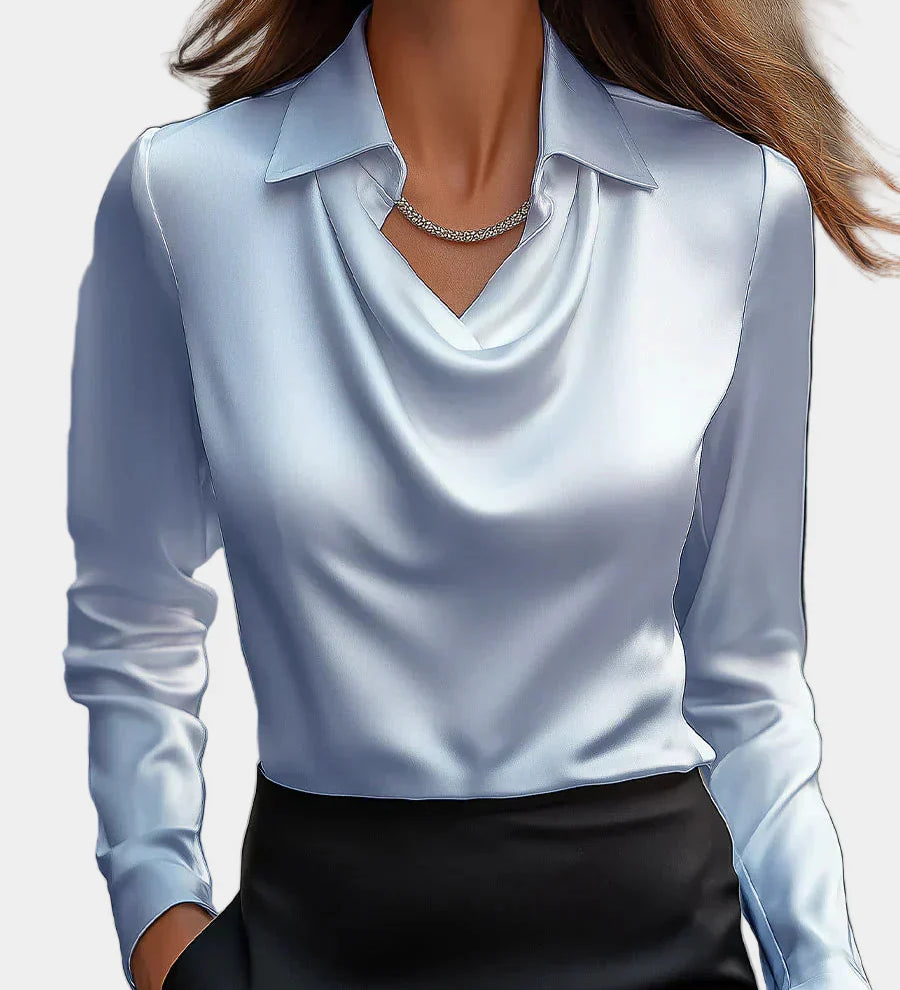 Elegantiška Balta Satino Blūzė su Drabužiu Dekolte