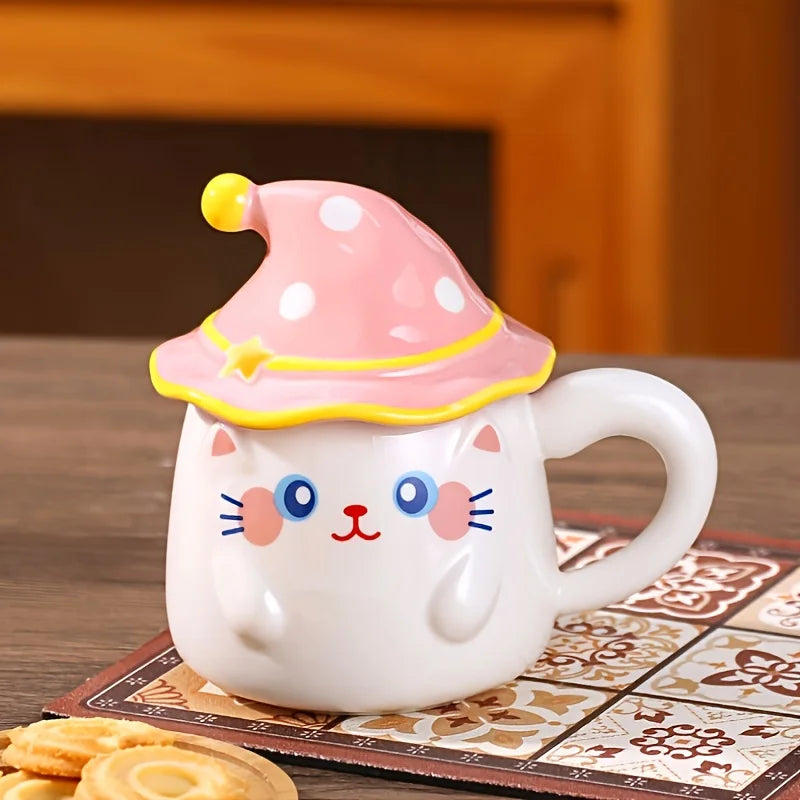 Macska varázsló bögre fedéllel