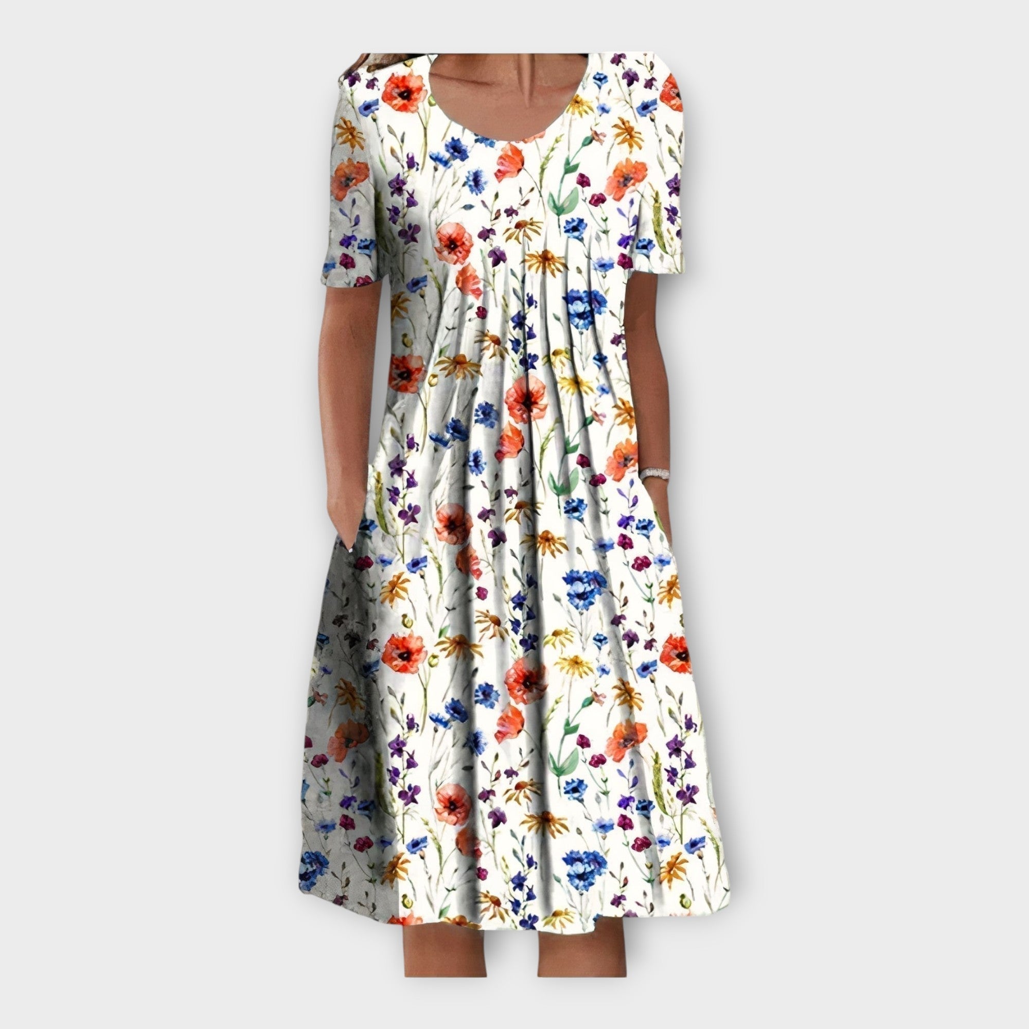 Gėlėta Suknelė su Trumpomis Rankovėmis