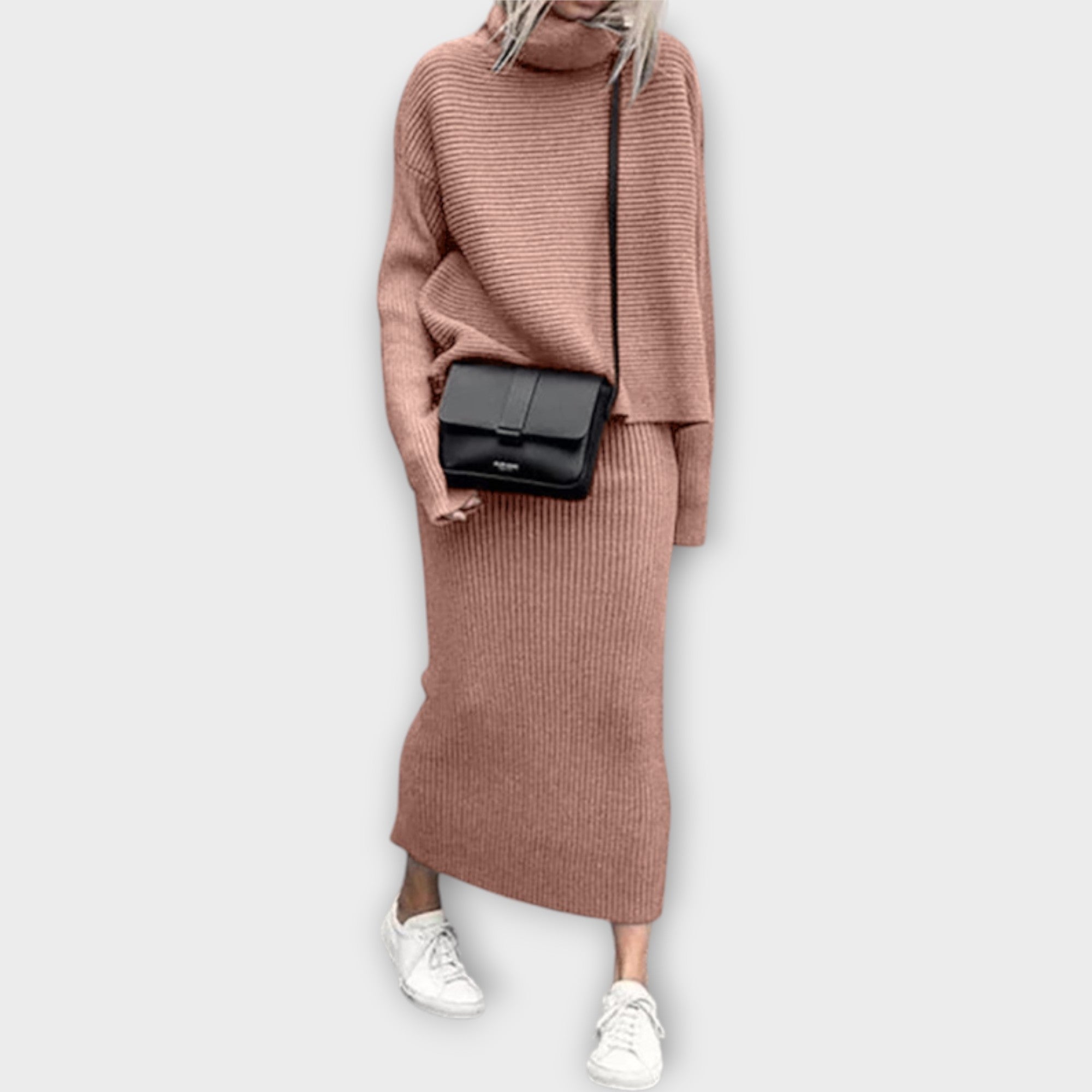 Sofija - Megztas komplektas su apykakle ir sijonu