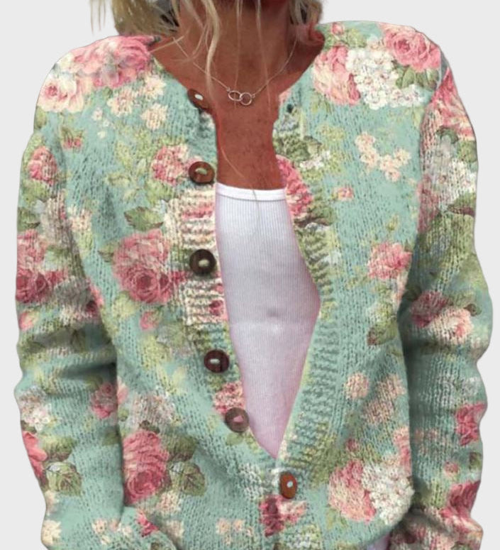 Elegantiškas Megztinis Su Gėlių Raštu