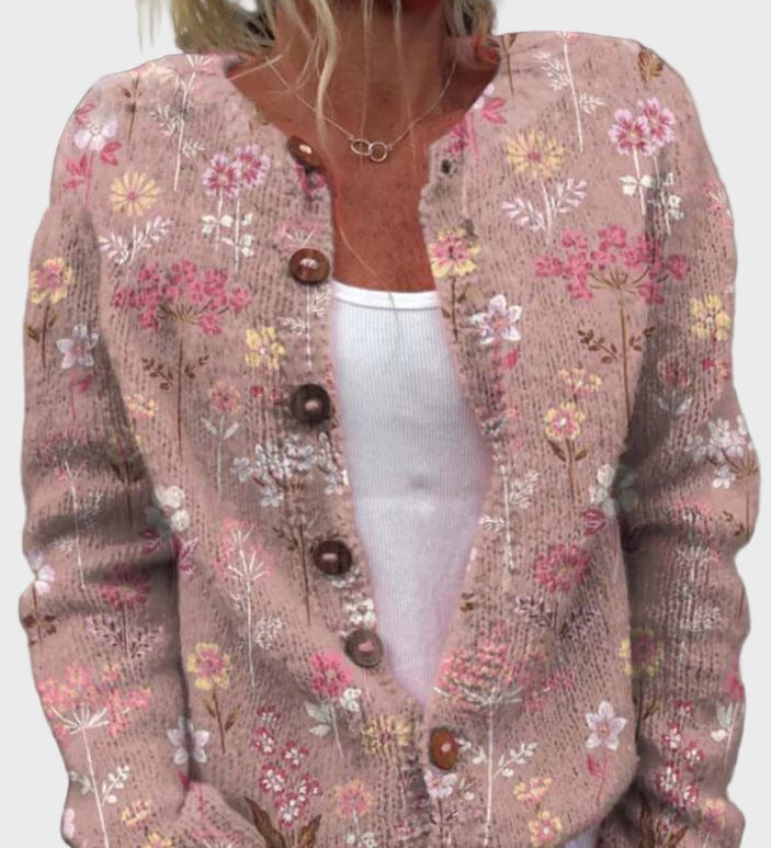 Elegantiškas Megztinis Su Gėlių Raštu