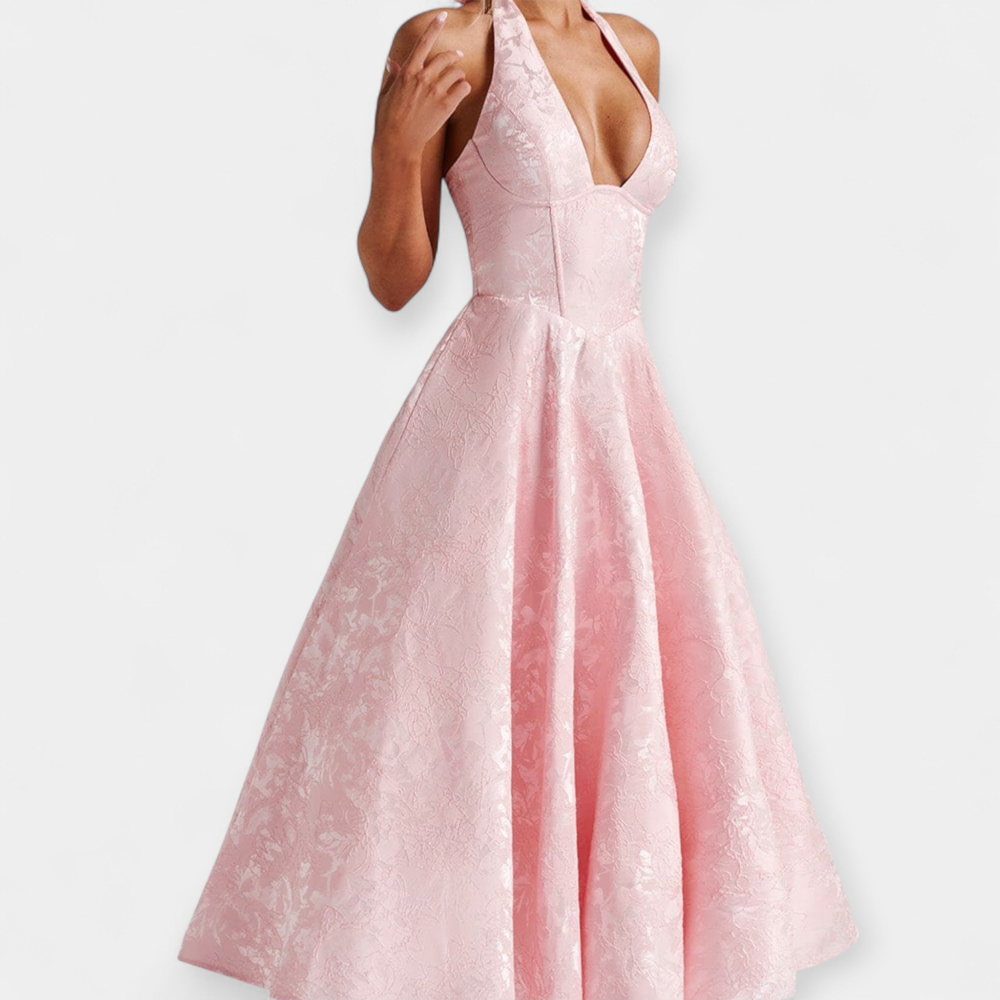 Midi Suknelė su Atvira Nugarine ir Stilingu Korsetu