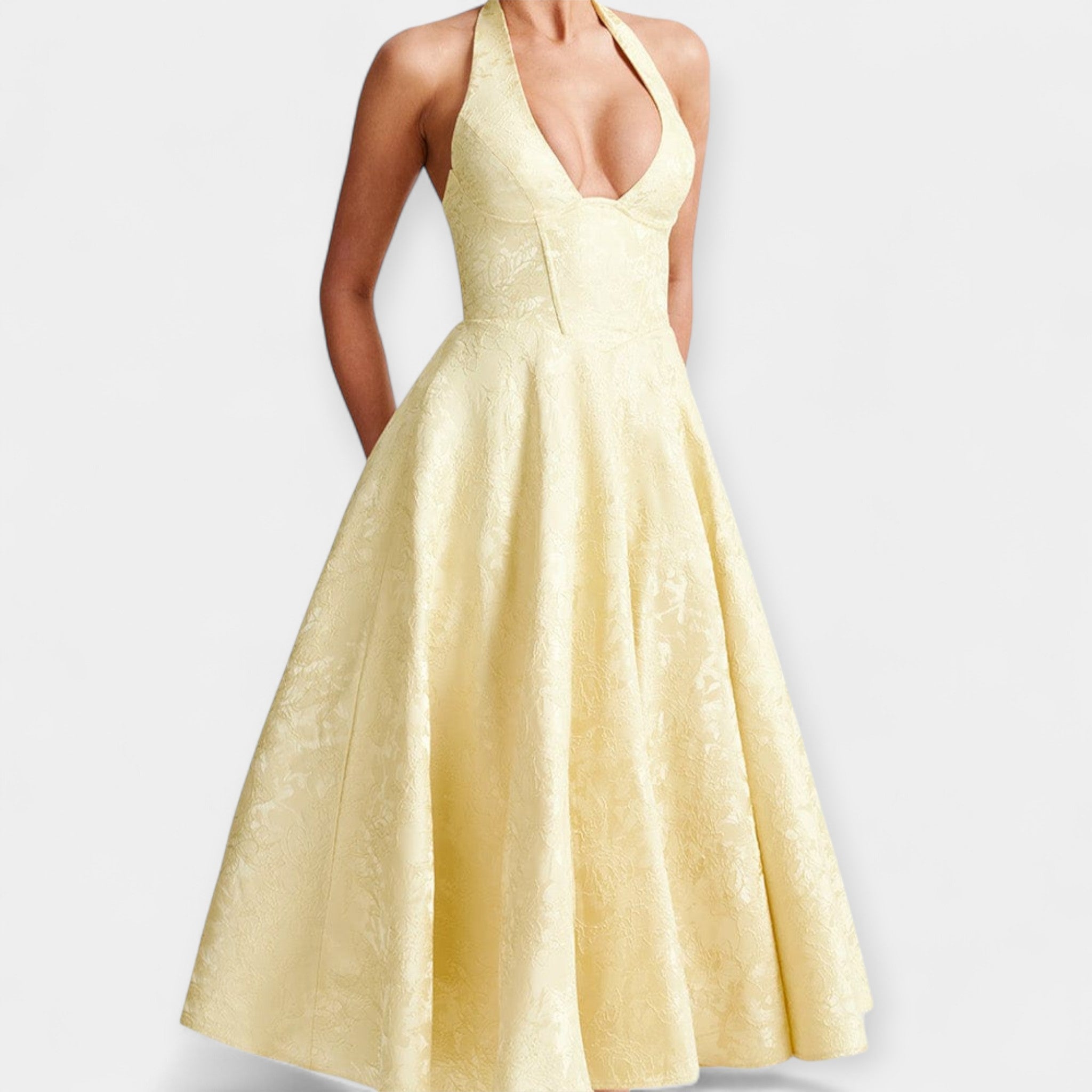 Midi Suknelė su Atvira Nugarine ir Stilingu Korsetu